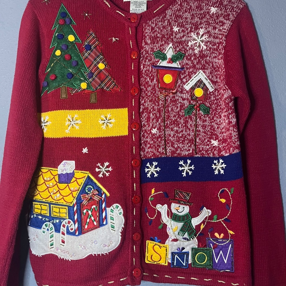 VTG White Stag Christmas Cardigan Sweater Women’s Small Embroidered Appliqués - Picture 2 of 11